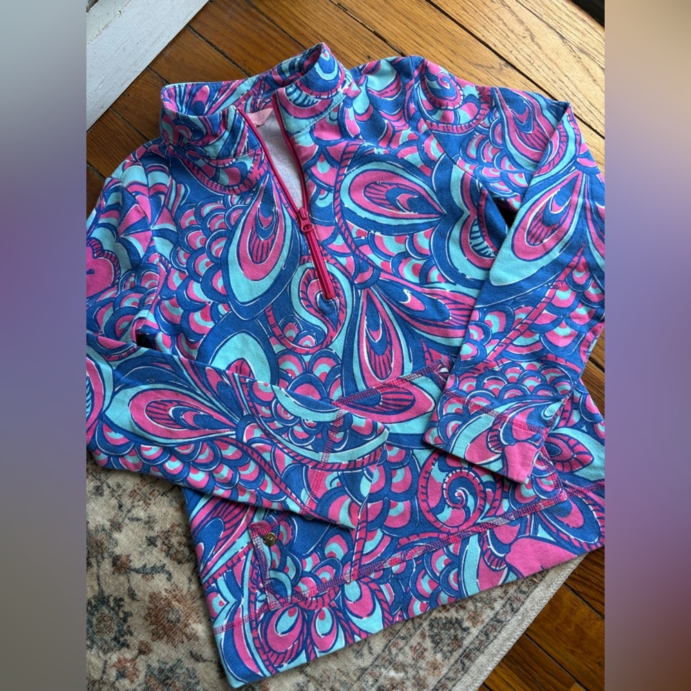 XL 12/14 Lilly Pulitzer Girls Quarter-Zip Pullover Pink & Blue Popover
